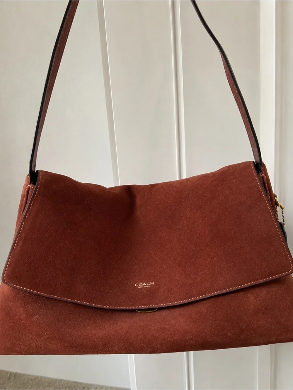 Coach Suede Shoulder Bag in Rust Brown